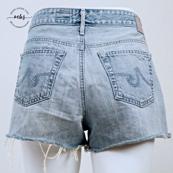 AG The Bonnie Raw Hem Distressed Relaxed Mid Rise Shorts Blue Women 29 - Picture 8 of 11